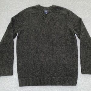 GAP‎ Sweater Men's Medium Charcoal V-Neck Wool Blend Recycled Poly Career Casual
